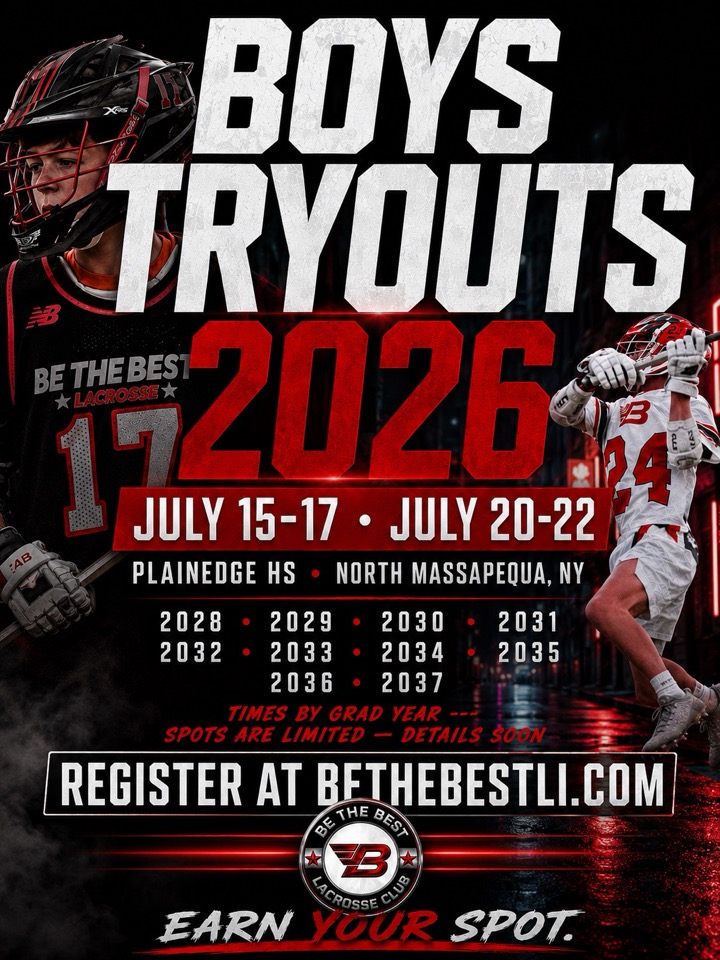 BTB boys 2026 tryout flyer for July 15-17 and July 20-22 at Plainedge High School