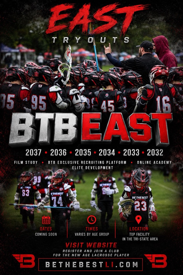 BTB East 2026 tryout flyer for graduation years 2032 through 2037